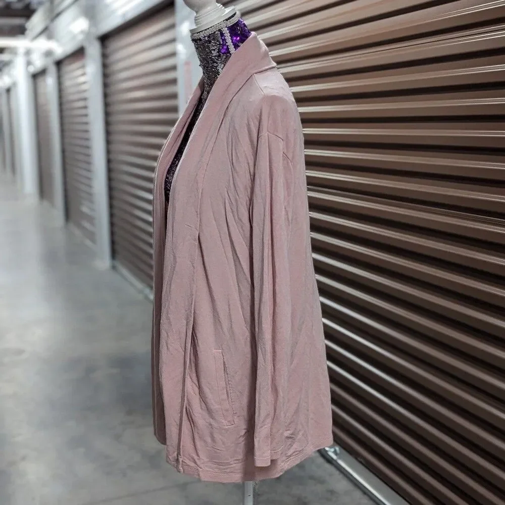 Minimalist Soft Girl Slub Pink Open Front Cardigan with Pockets A New Day XL